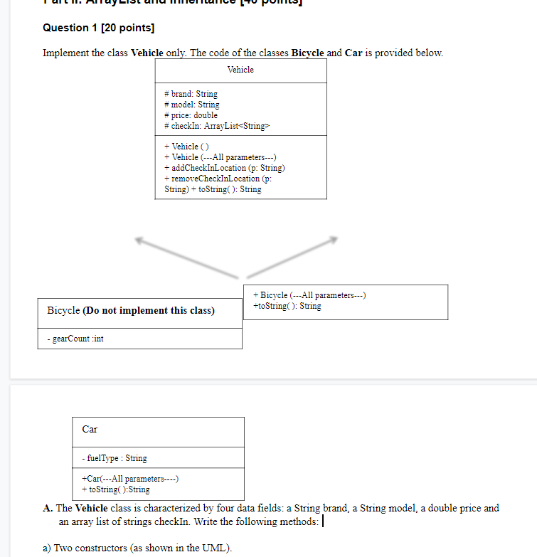  Question 1 (20 points] Implement the class Vehicle only. The code