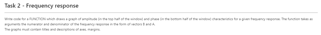 for python code Task 2 - Frequency response Write code for a