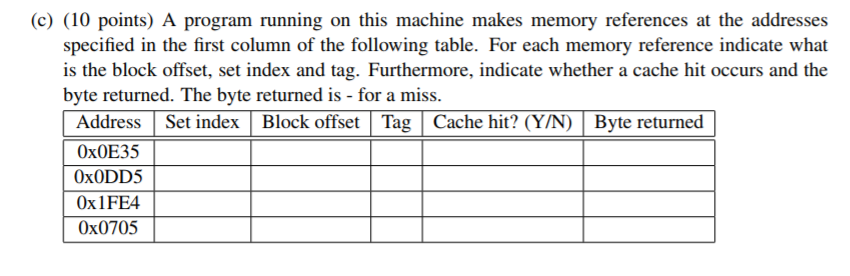 direct mapped cache that has 8-sets and has a block size of