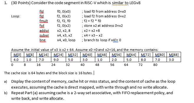  1. (30 Points) Consider the code segment in RISC-V which is