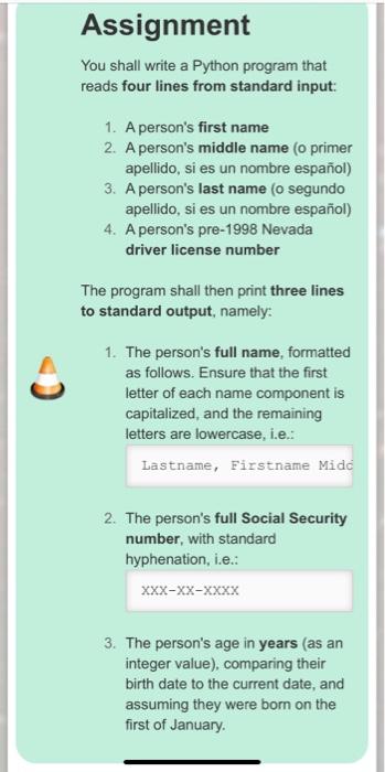  in python languge Assignment You shall write a Python program that