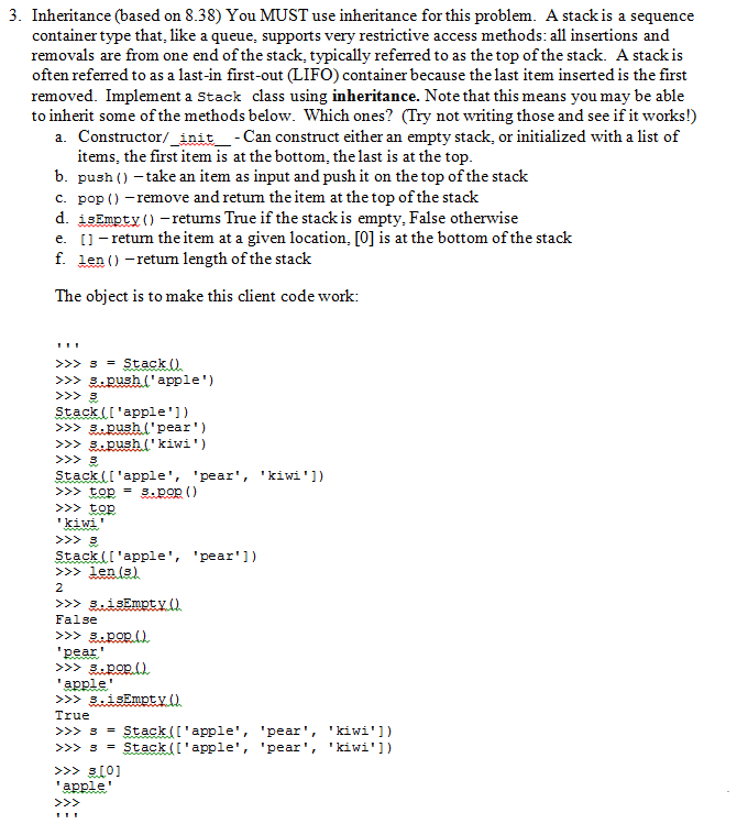 Please give me the solution thanks! 3. Inheritance (based on 8.38) You