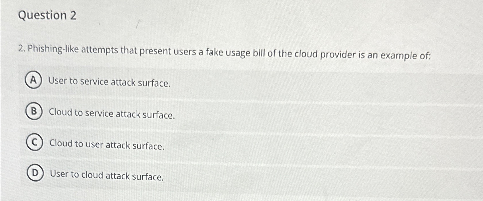 Question 2 2. Phishing-like attempts that present users a fake usage