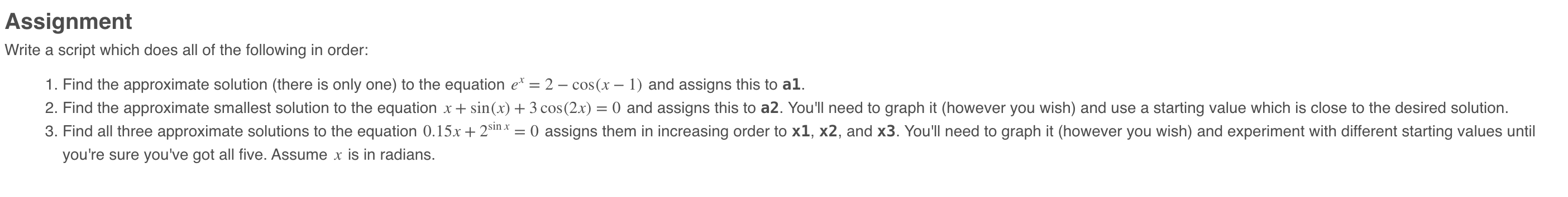 MATLAB Write a script which does all of the following in