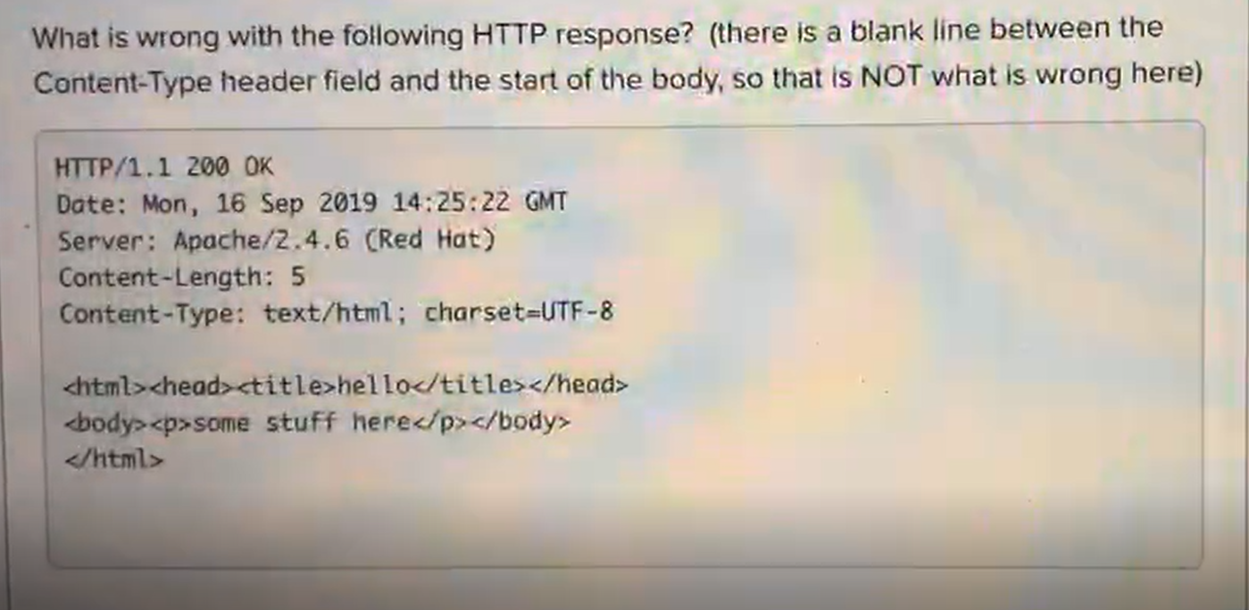 What is wrong with the following HTTP response? (there is a