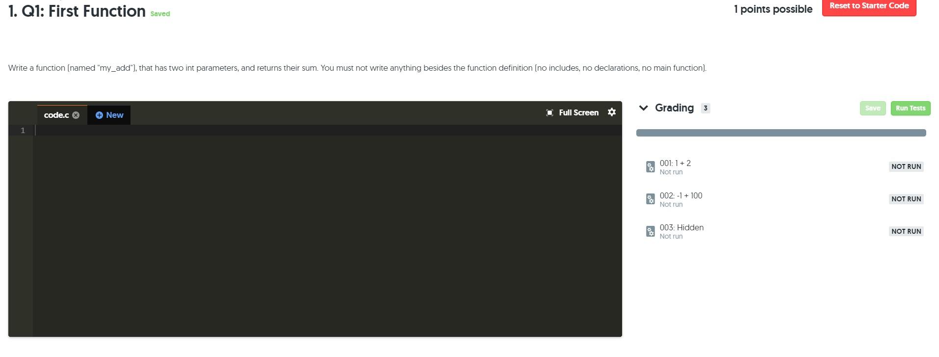  1. Q1: First Function saved 1 points possible Reset to Starter