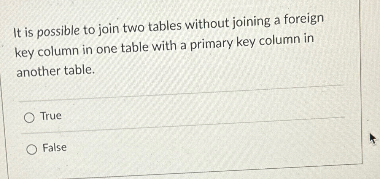  It is possible to join two tables without joining a foreign