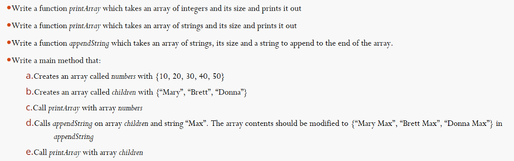  Write a function printArray which takes an array of integers and