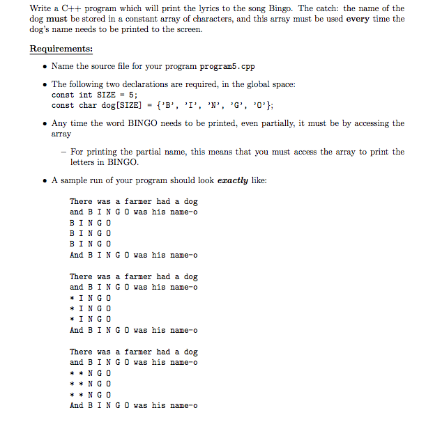  Write a C++ program which will print the lyrics to the