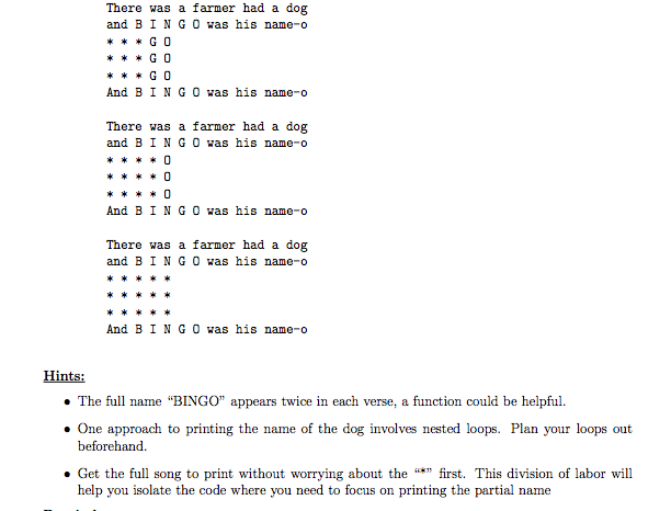 song Bingo. The catch: the name of the dog must be stored