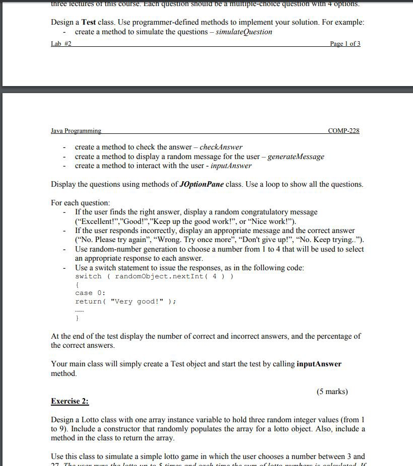 of this Lab assignment Practice the use of instance methods in Java