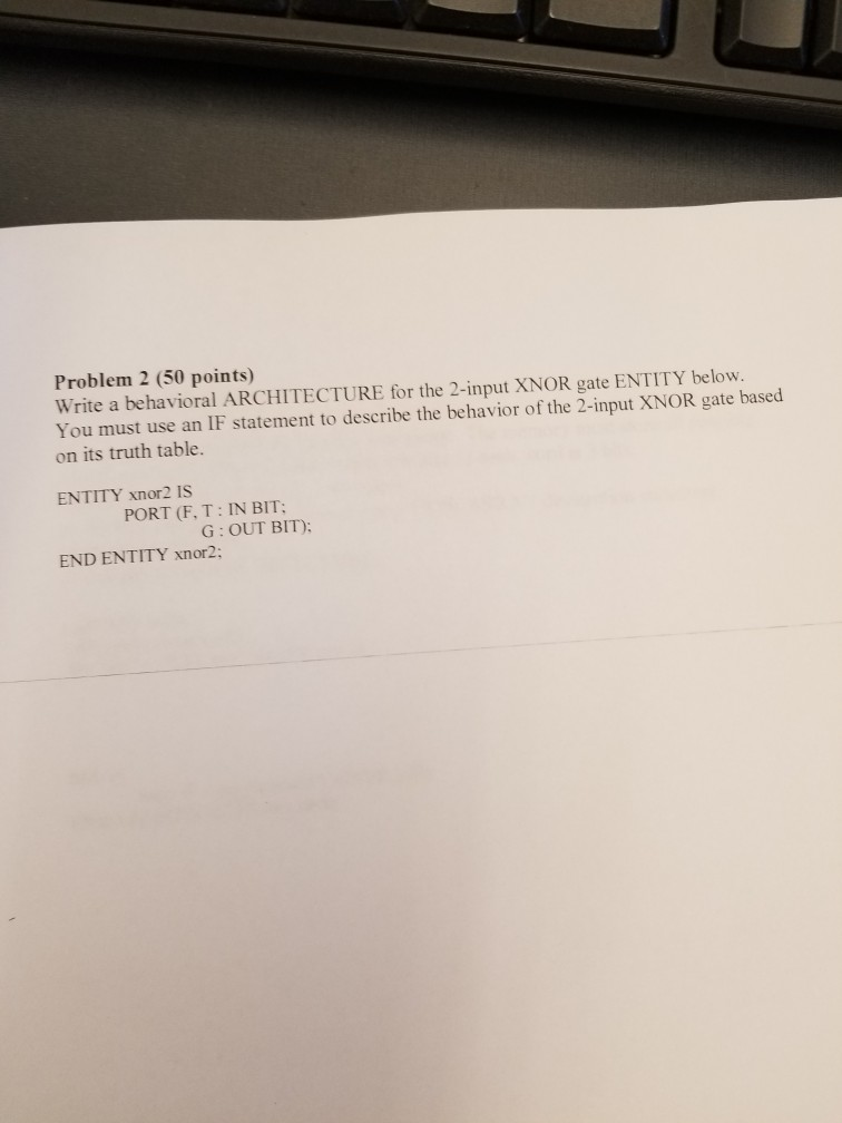  Problem 2 (50 points) Write a behavioral ARCHITECTURE for the 2-input