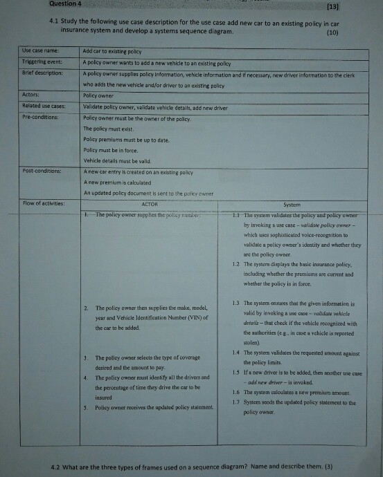  Question 4 [13] 4.1 Study the following use case description for
