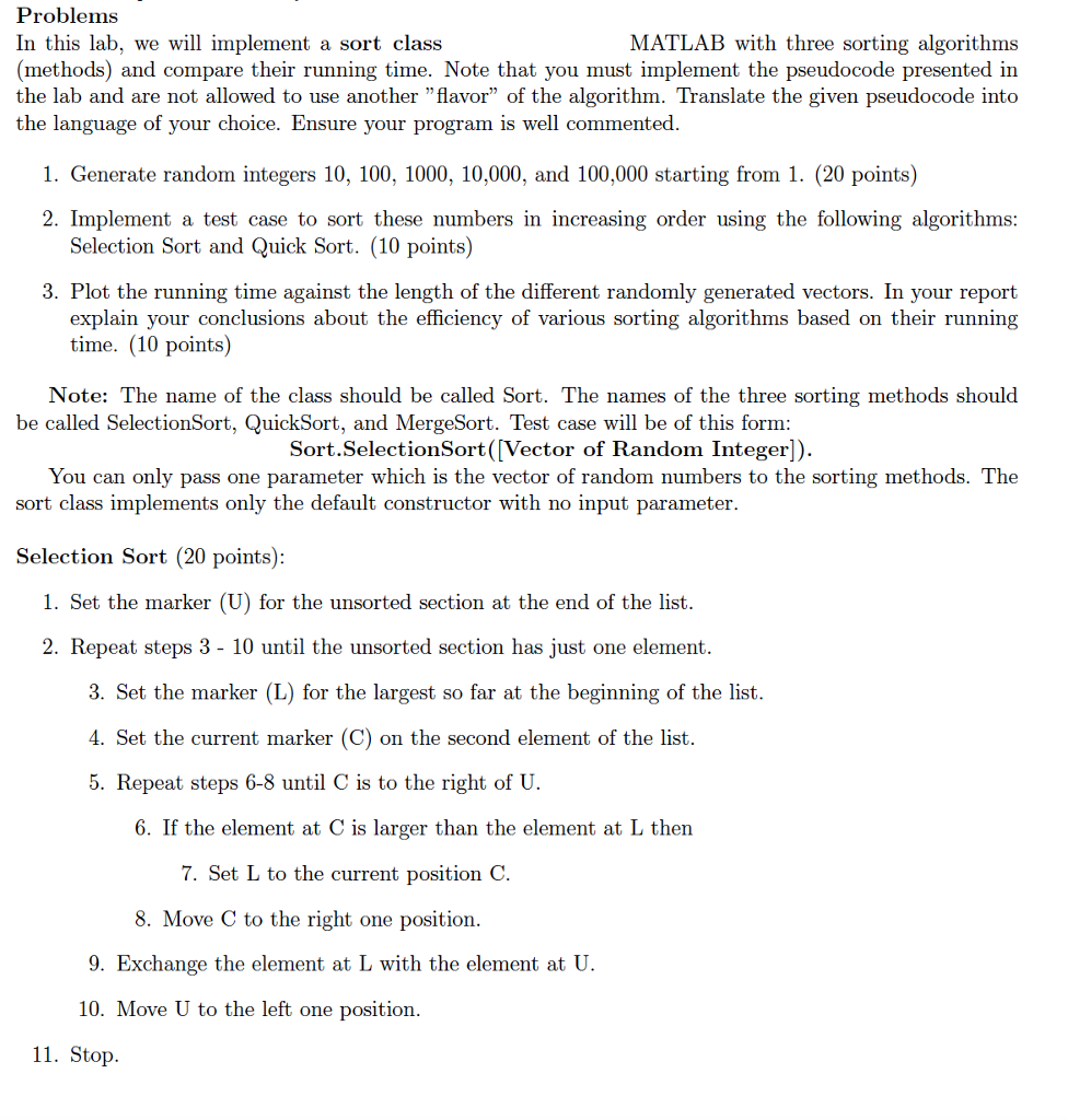 MATLAB FORMAT. Please add comments as well, It would be appreciated! Problems