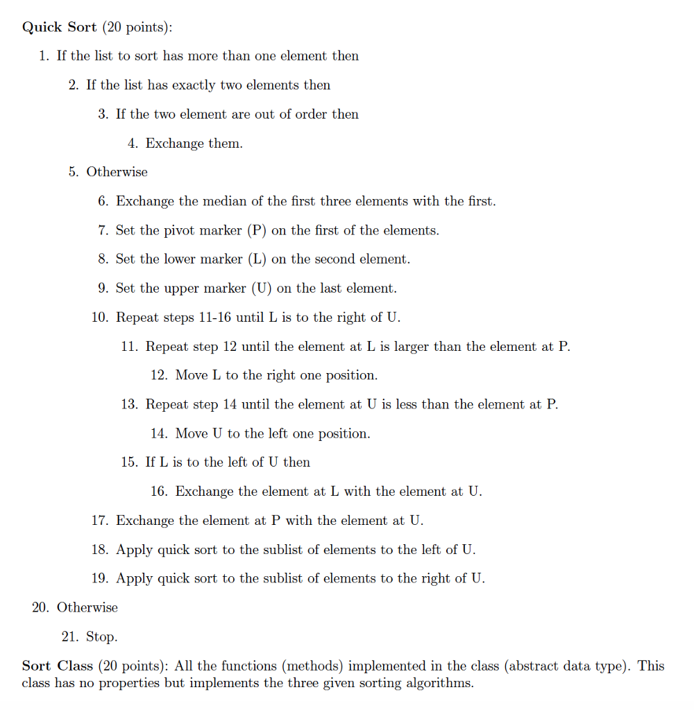 In this lab, we will implement a sort class MATLAB with three