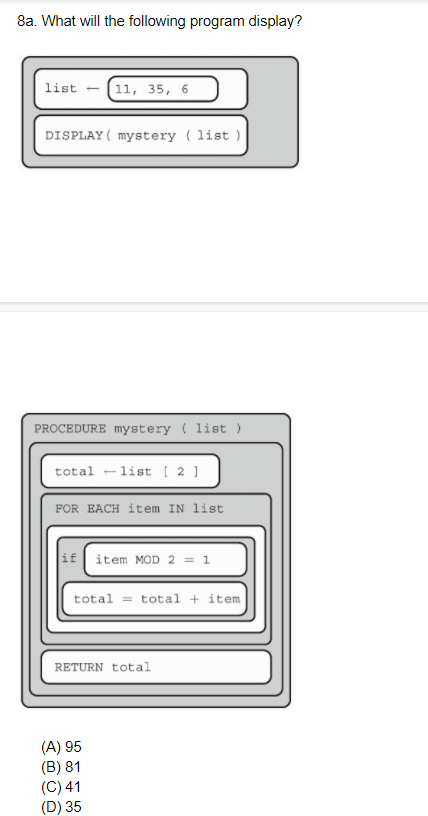  8a. What will the following program display? list 11, 35, 6