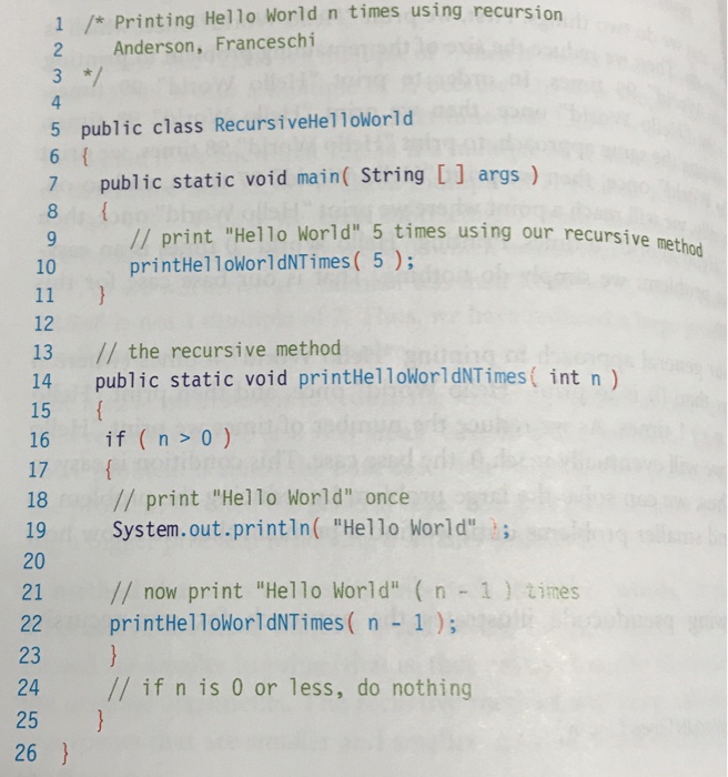 Printing Hello World n times using recursion 1 2 Anderson, Franceschi