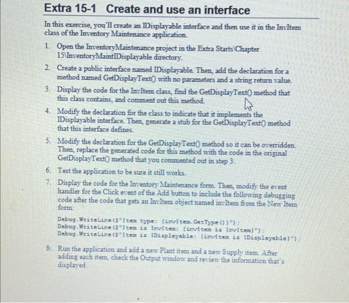  PLease make a New interface called IDisplayable.cs with code and edit