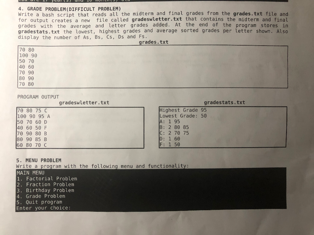  Please answer question #4 and write a bash program for ubuntu.
