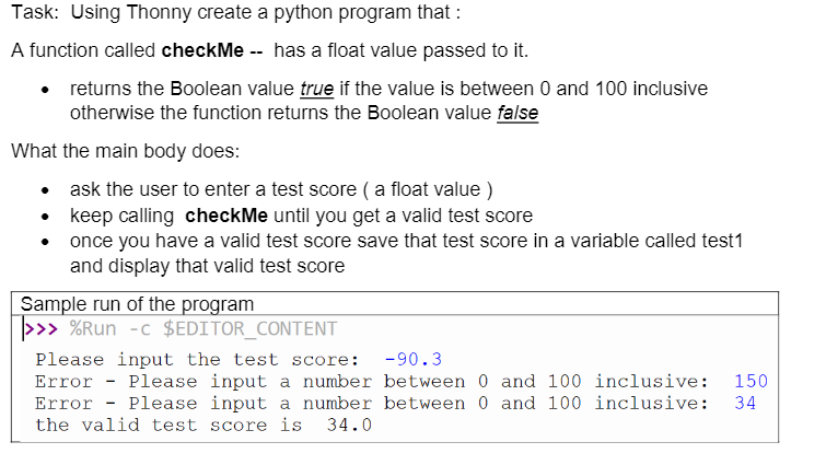  Task: Using Thonny create a python program that : A function