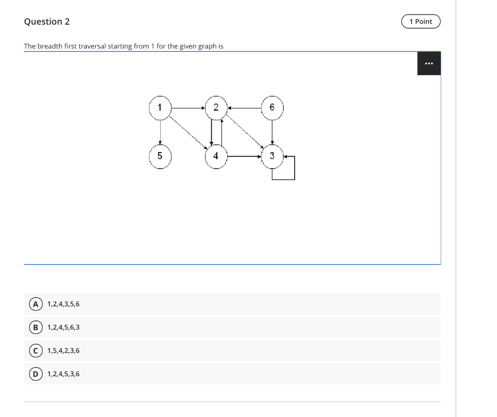 Question 2 1 Point The breadth first traversal starting from 1