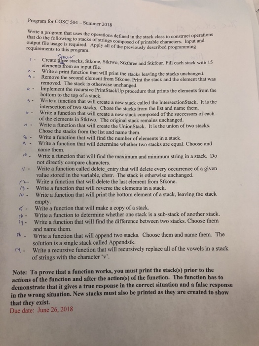  Program for COSC 504 - Summer 2018 Write a program that