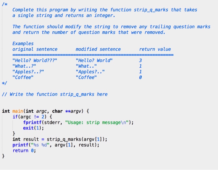 Use C to finish the code Complete this program by writing