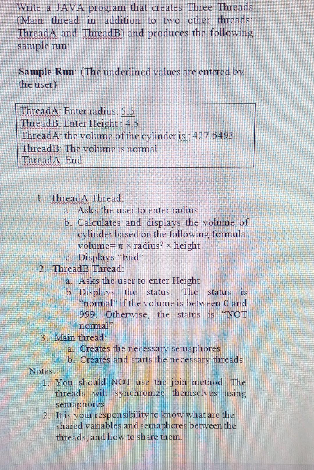 using java Write a JAVA program that creates Three Threads (Main