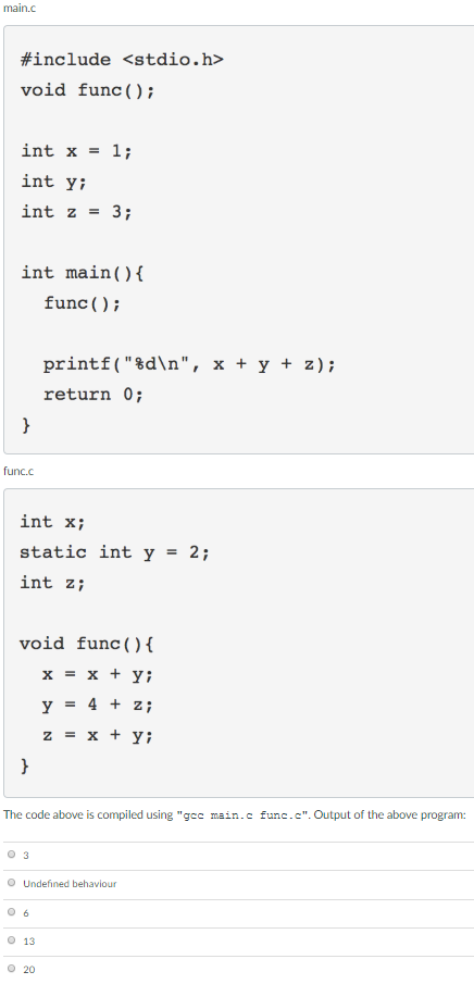  main.c #include void func (); int x = 1; int y;