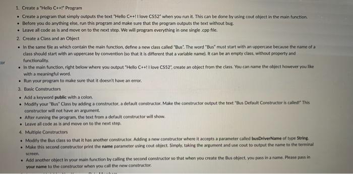 can someone help me write this code in C++?! cor 1. Create