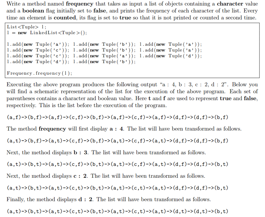  Write a method named frequency that takes as input a list