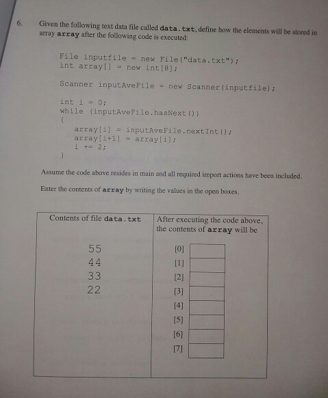 6. Given the following text data file called data.txt, define how