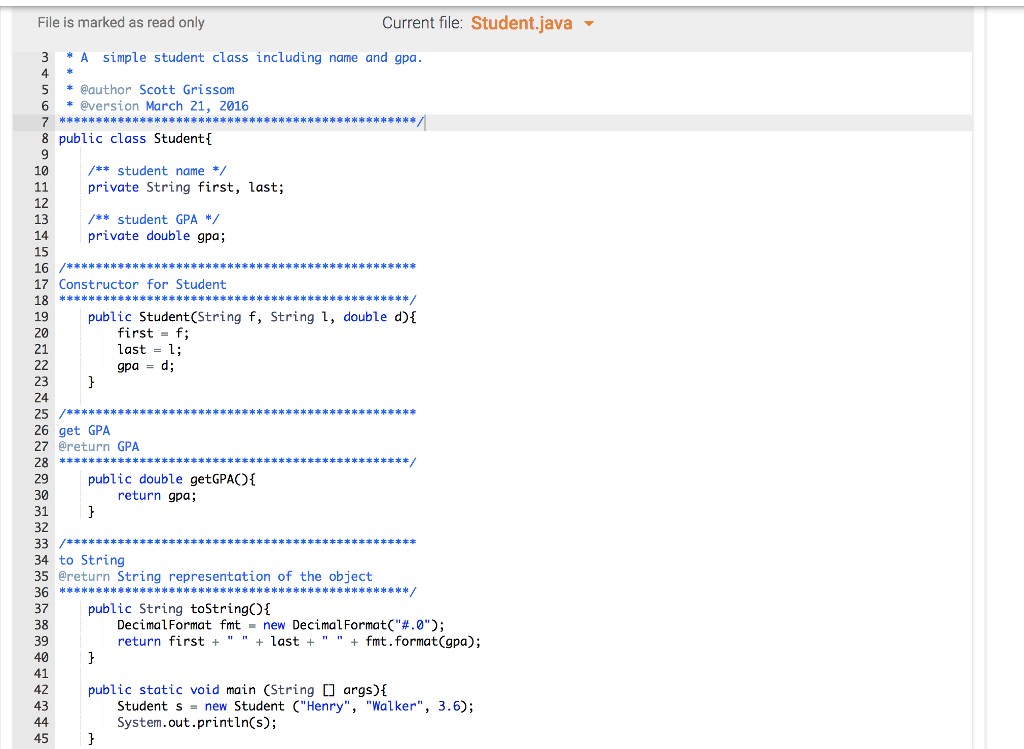 class called Student and a class called Course that contains an ArrayList