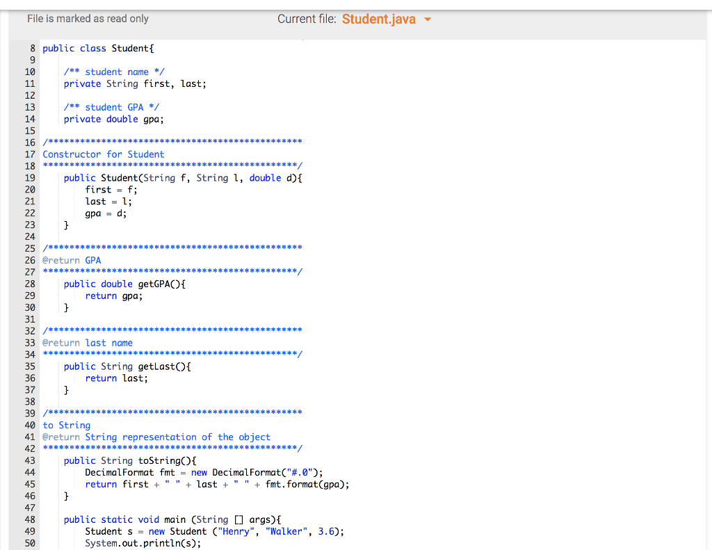 Student.java below to learn what methods are available. class for #2 is