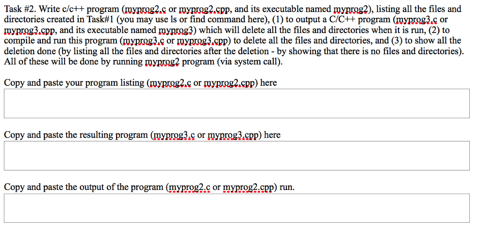 and its executable named myprog) to create a few directories as shown
