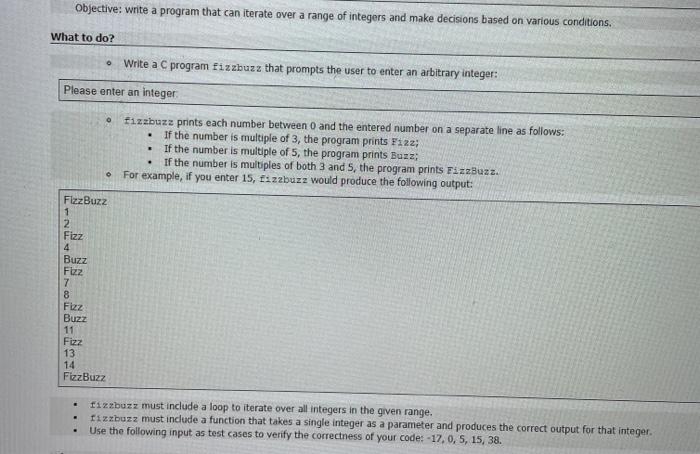 in C Objective: write a program that can iterate over a range