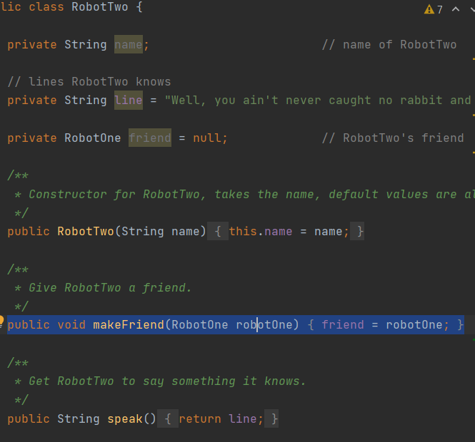 same. l.e. every instance of the Robot class should have a speak(),