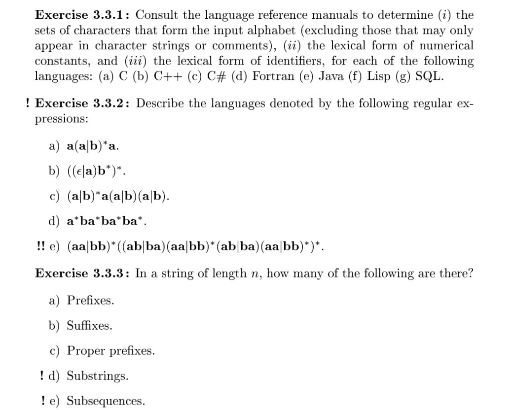  Exercise 3.3.1: Consult the language reference manuals to determine (i) the