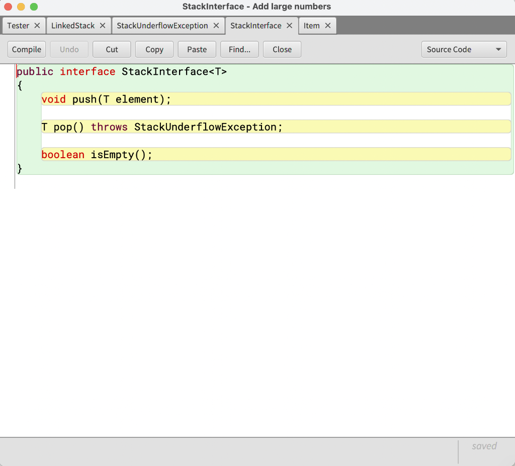 stack StackInterface - Add large numbers blic class Item protected T info;