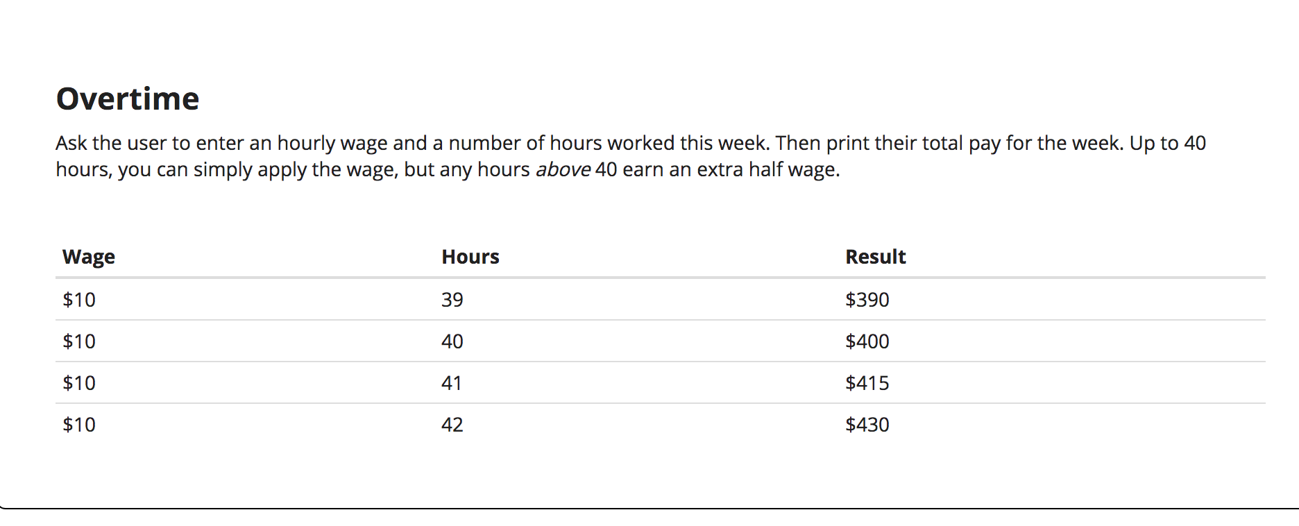 java programming Overtime Ask the user to enter an hourly wage and