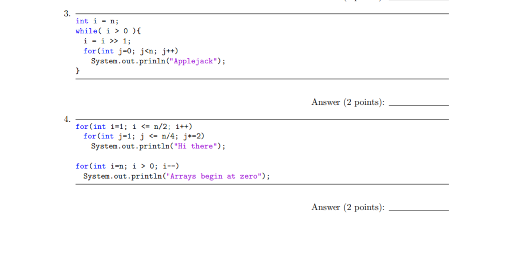 each part. Thanks! Complexity Analysis Give the runtime complexity of the following