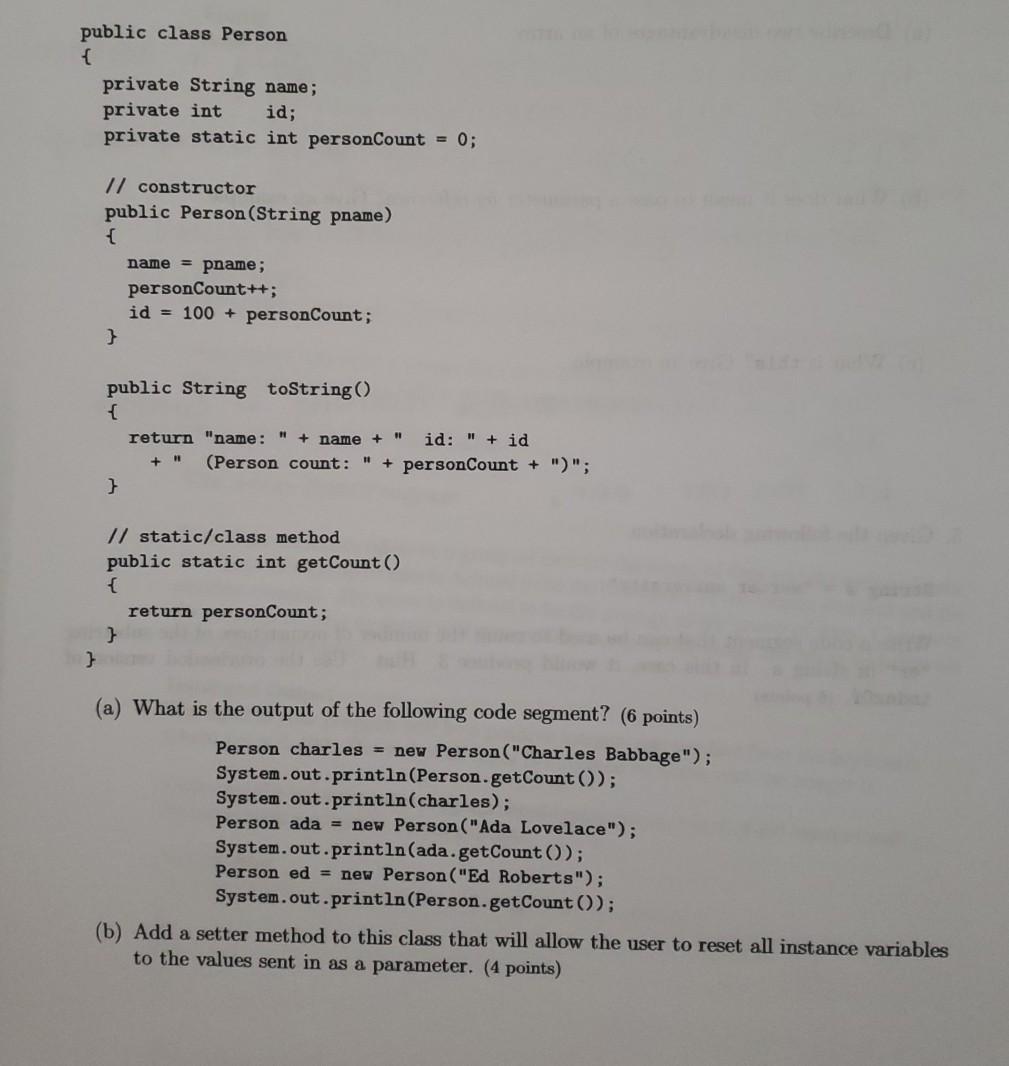 public class Person { private String name; private int id; private