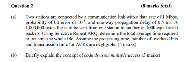 Question 2 (8 marks total) (a) Two stations are connected by