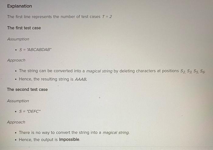 are given the following: S String consisting of only uppercase English alphabets