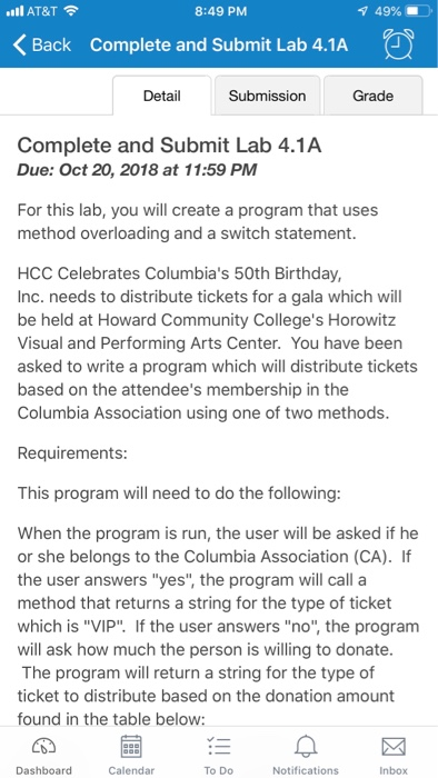  Java ..Il AT&T 8:49 PM 49% Back Complete and Submit Lab