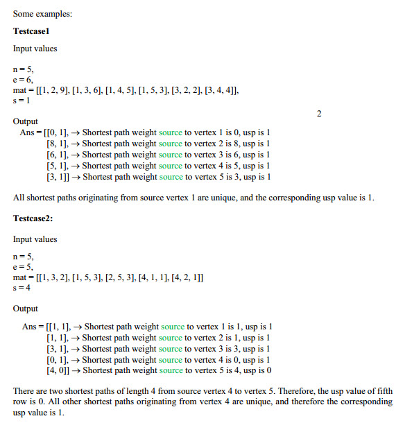 static int [][] Dijkstra_alg( int n, int e, int mat[][], int s)