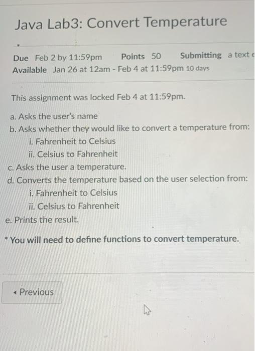  using eclispe Java Lab3: Convert Temperature Due Feb 2 by 11:59pm