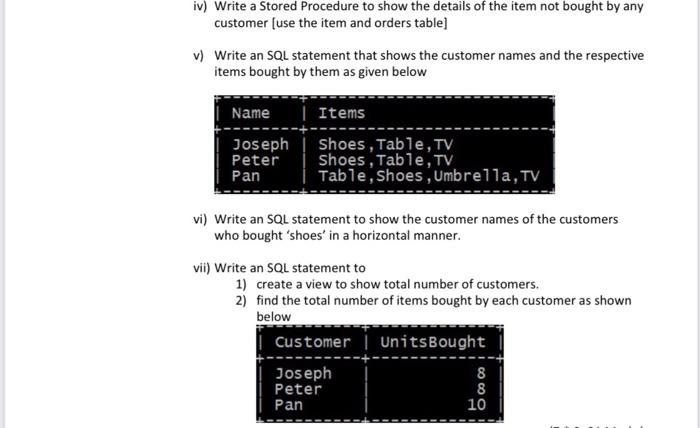 database with three tables as given below 1. Customer - captures customer