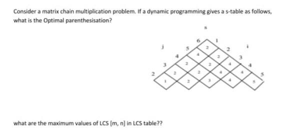  Consider a matrix chain multiplication problem. If a dynamic programming gives
