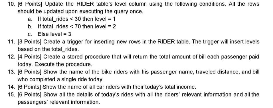 containing ridesharing information. Create Three tables described below. Name these tables as